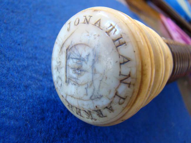 A 19th century whale ivory mounted walking stick inscribed "Jonathan Parker" with mahogany shaft circa 1850 — image 2